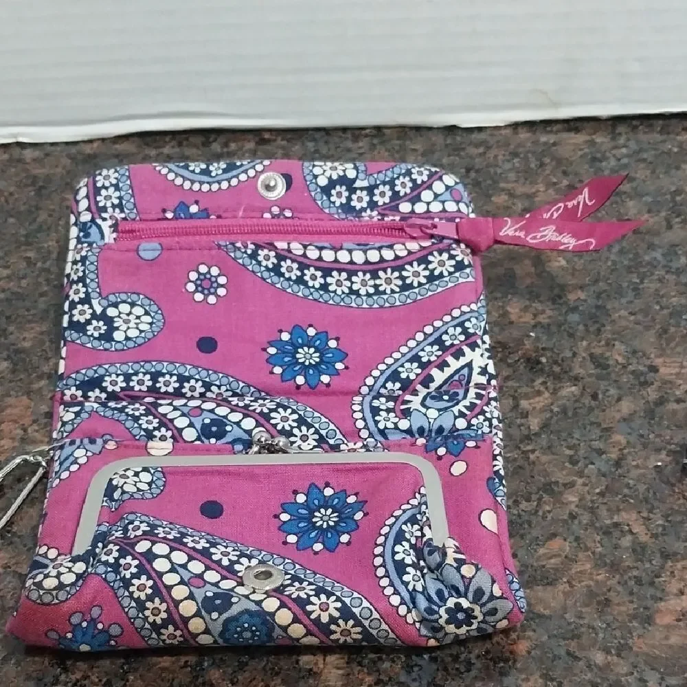 Vera Bradley Pink and Blue Cosmetic Case with Iconic Patterns And FREE SHADOW.